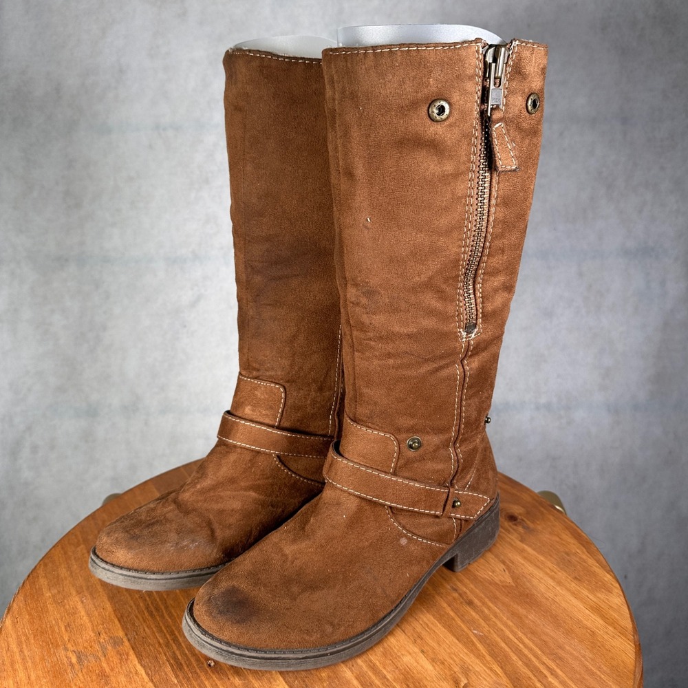 Lower East Side Tall Boots Women 8 Brown Good Faux Suede Harness Shearling Lined